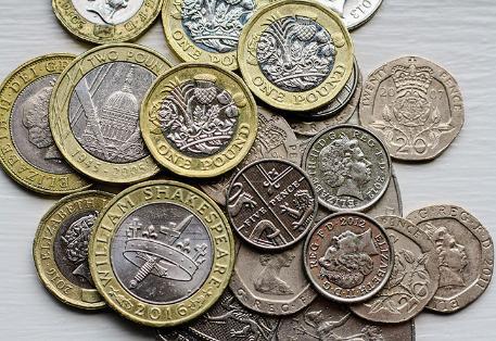 A mixture of different British coins