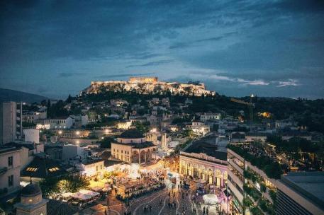 Athens city skyline on an evening.