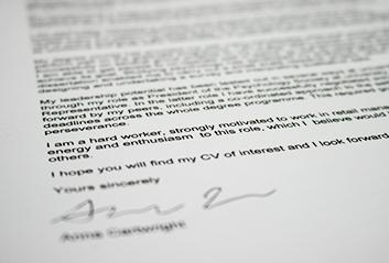 Close up image of a covering letter