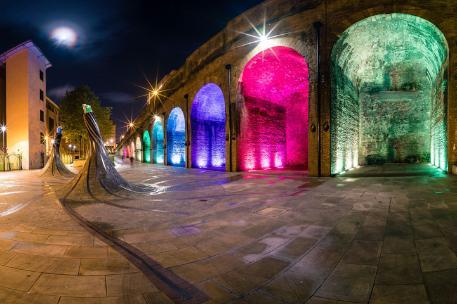 Arches lit up at night