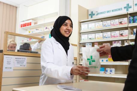 A student in a pharmacy