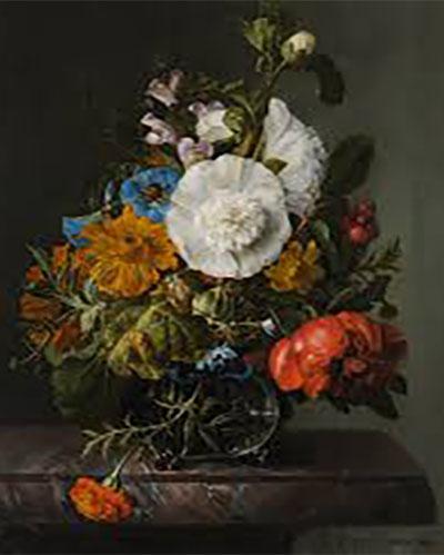 Classic painting of multi coloured flowers by Rachel Ruysch 