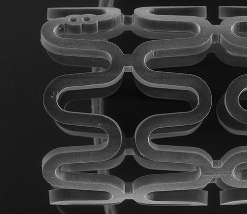 A polymer stent as viewed through a microscope