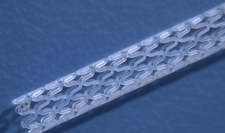 Polymer stent under a microscope.