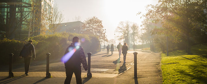 Students walking on the University of Bradford campus
