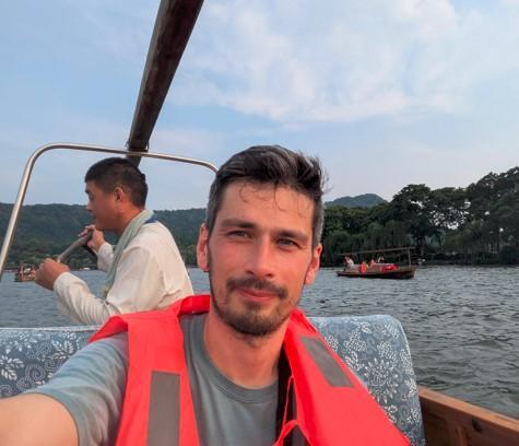 Student Matthew Spears on a boat as part of his Turing Scheme placement Student Matthew Spears on a boat as part of his Turing Scheme placement
