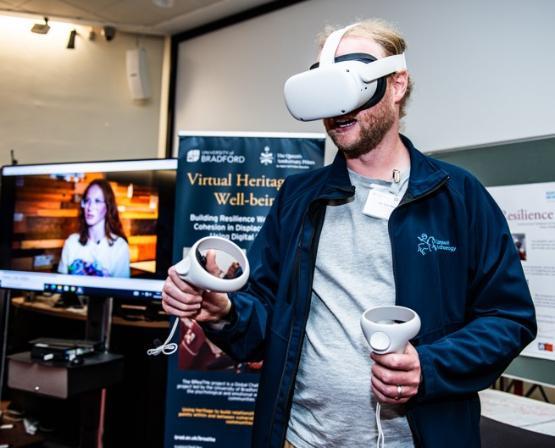Student wearing VR headset Student wearing VR headset
