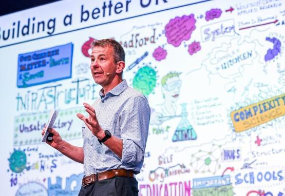 Professor Mark Mon-Williams talking on stage during a conference