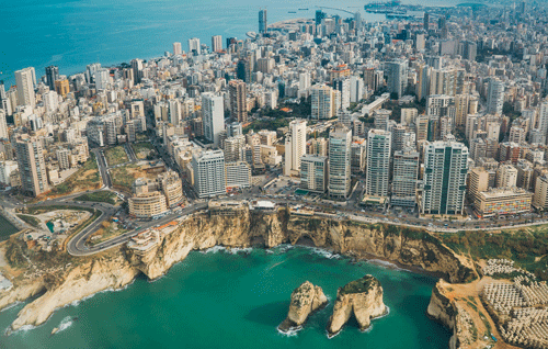 Ariel view of Beirut, including city and the coast. (Unsplash)
