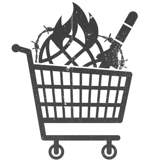 Illustration showing a shopping trolley full of bombe and missiles Illustration showing a shopping trolley full of bombe and missiles