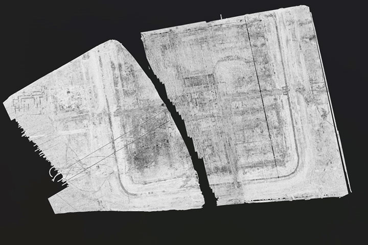 The outline of the Roman Fort at Trimontium mapped with GPR data The outline of the Roman Fort at Trimontium mapped with GPR data