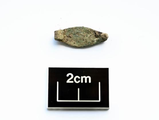 a stone belt buckle found from the Iron Age above a box with two centimetres written in it to donate its size a stone belt buckle found from the Iron Age above a box with two centimetres written in it to donate its size