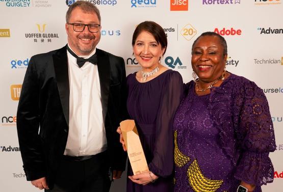 Dr Sobia Kauser, Professor Udy Archibon and Stuart Walker at the THE Awards 2024 Dr Sobia Kauser, Professor Udy Archibon and Stuart Walker at the THE Awards 2024