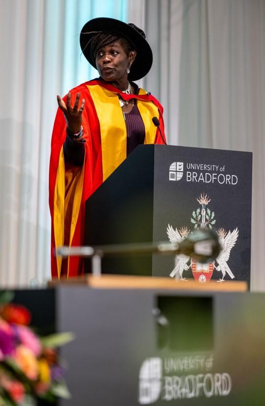 Dame Magge Aderin-Pocock speaking at honorary graduation ceremony Dame Magge Aderin-Pocock speaking at honorary graduation ceremony