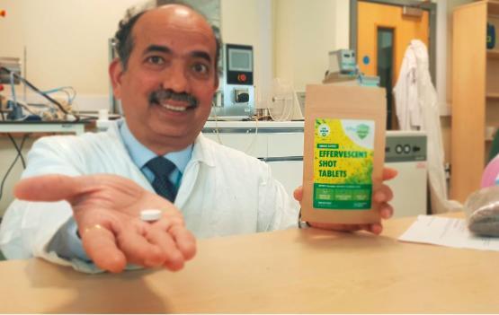 Prof Anant Paradkar holding an Effershield tablet Prof Anant Paradkar holding an Effershield tablet