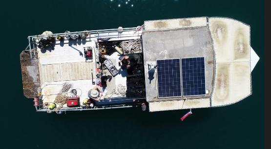 Overhead view of a boat on the sea Overhead view of a boat on the sea