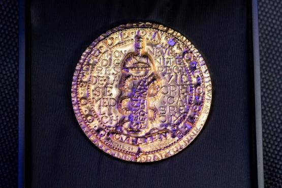 A close-up picture of a circular shaped award A close-up picture of a circular shaped award