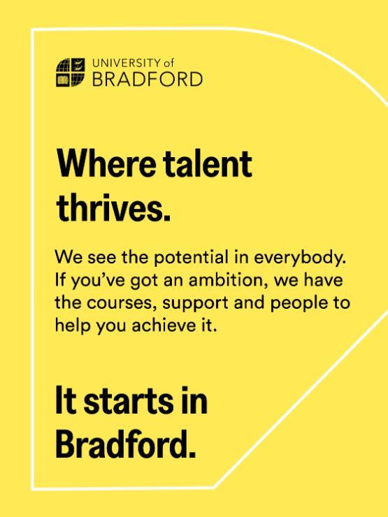 It starts in Bradford brand campaign tile for Where Talent Thrives It starts in Bradford brand campaign tile for Where Talent Thrives