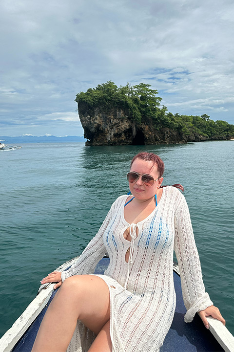Courtney on a boat. Courtney on a boat.
