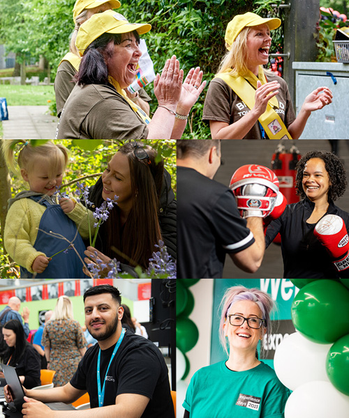 Collage of happy staff who work at the University of Bradford.