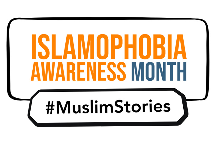 The Islamophobia Awareness Month logo, featuring the hashtag #Muslim Stories