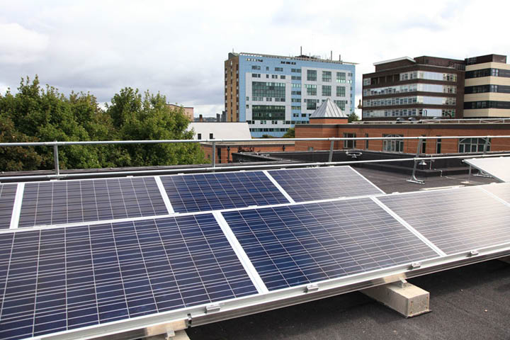 Solar panels on the roof of The University of Bradford