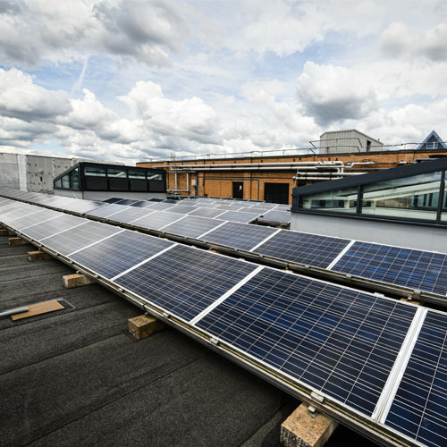 Solar panels on the roof of the University of Bradford.