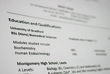 Close up on an example CV