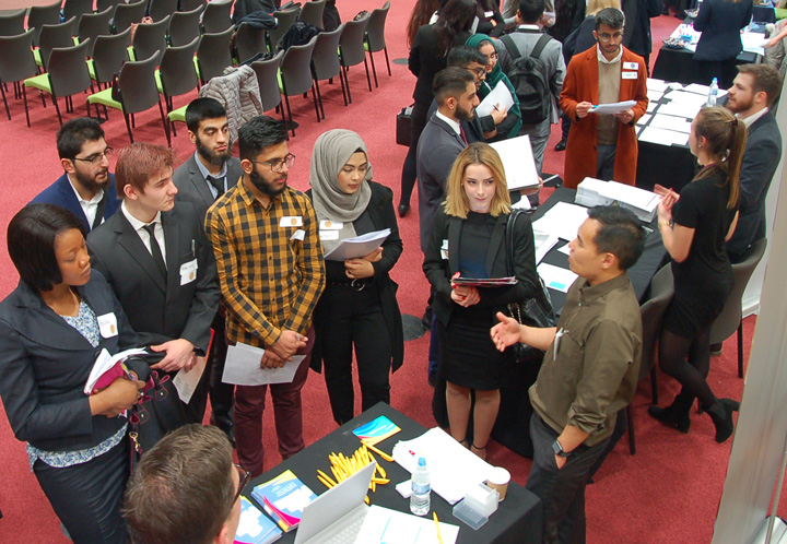 A group of students attending a networking event