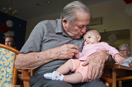 A dementia patient with a baby.
