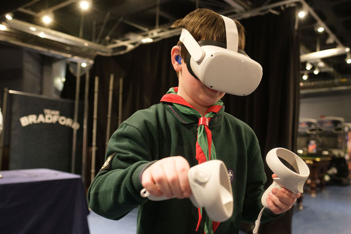 A person wearing a Virtual Reality headset