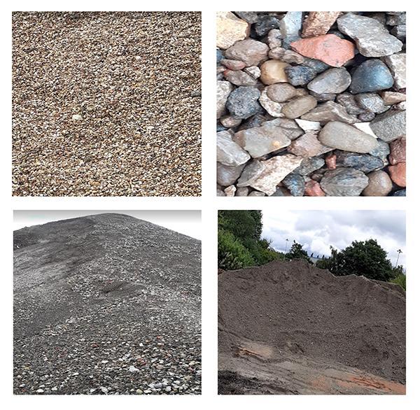 Composite image showing four views of recycled coarse and fine aggregate.