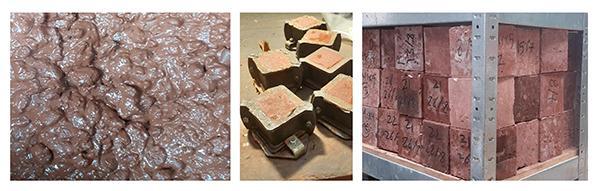 Composite image of casting bricks with geopolymer material