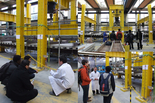A collage of students being taught by our tutors in the heavy structures laboratory