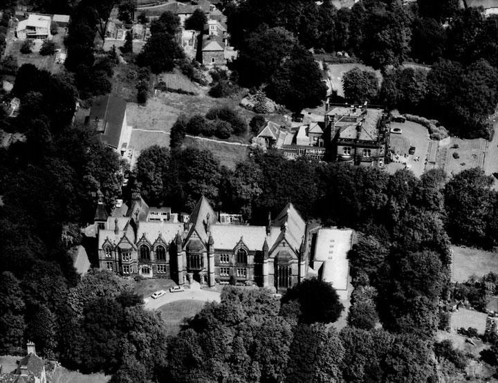 Aerial photo of the Bradford Management Centre in 1972 including Emm Lane and Heaton Mount buildings
