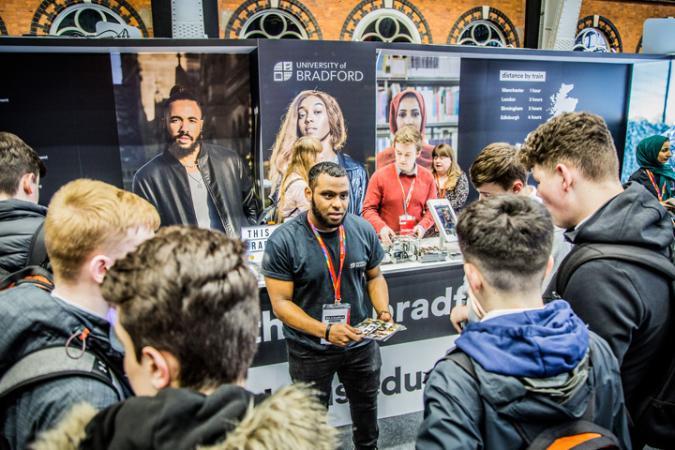 Staff and students at an UCAS Event in Manchester.