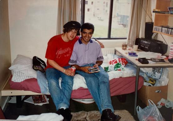 Alum and donor, Asif Ghafoor with a friend in University halls in the early 90's