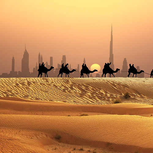 Dubai's desert, looking towards the city skyline