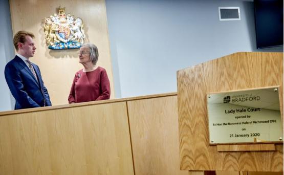 Final year law student at the University of Bradford Joseph Corina, speaking to Lady Brenda Hale