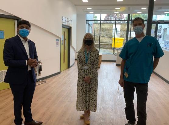 From left: Prof Dinesh Saralaya, Vice Chancellor Prof Shirley Congdon and A&E consultant Brad Wilson at the University of Bradford's DHEZ for the 'world first' mass Covid-19 vaccine trial