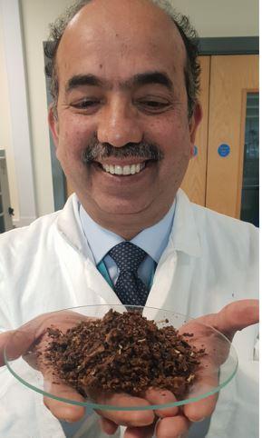 Prof Anant Paradkar holding propolis, made from bees nests