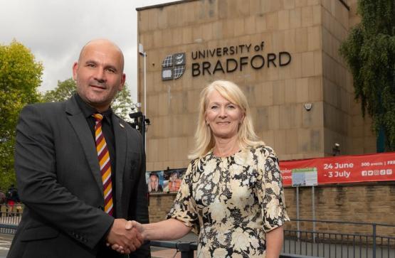 Prof Shirley Congdon and Davide Longo from Bradford City