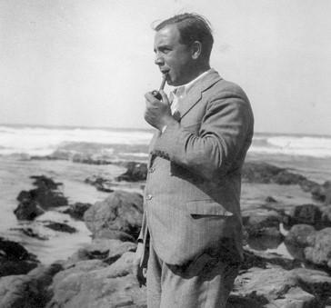J B Priestley on the beach in 1928