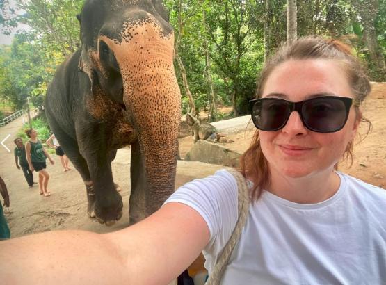 Student Natasha Zera pictured with an elephant in Kenya