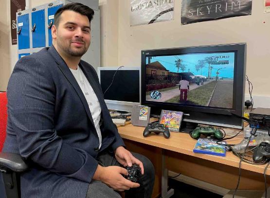 Former student sat down in front of television while laying a video game
