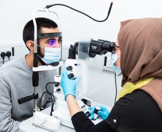 Patient at the University's eye clinic