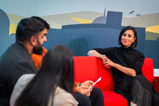 Anita Rani being interviewed by students