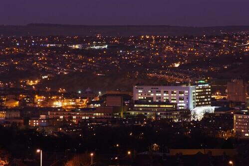 campus and Bradford at night