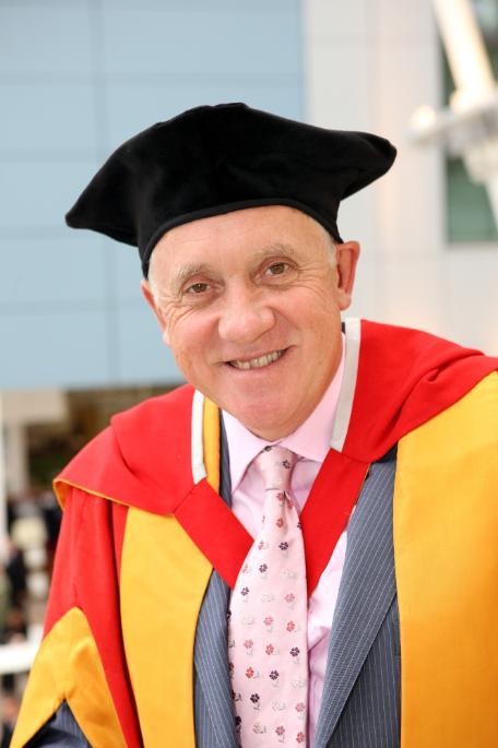Harry Gration receiving his Honorary Doctorate from the University of Bradford