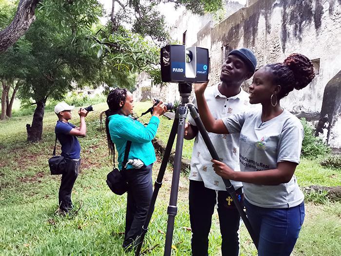 Erasmus+ PhD students from the University of Dar es Salaam learning digital capture techniques at the Fort in Bagamoyo Stone Town Conservation Area, Tanzania